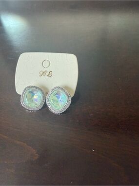 AB white stud earrings